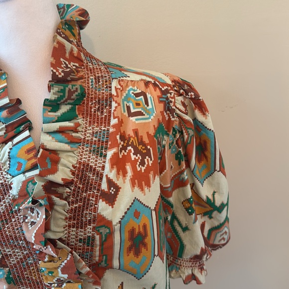 Love The Label Ivory Marrakech Patterned Short Sleeve Top Blouse Sz Small - Picture 3 of 8